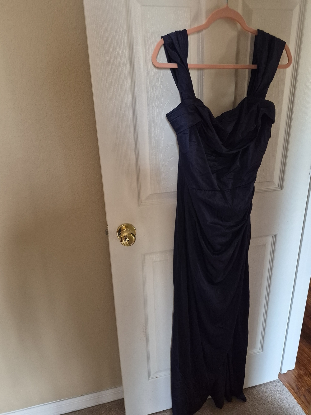 Twilight Navy Draped Sleeveless Evening Gown